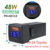 Toyota Fast Car Charger 48W Digital Display USB Type-C PD QC3.0 Socket Adapter