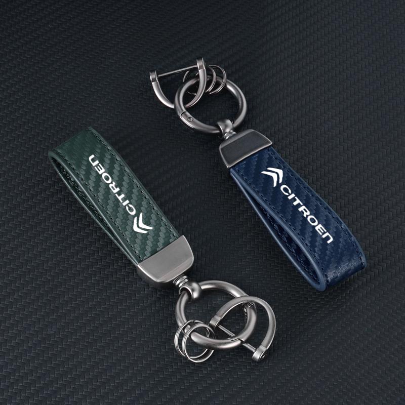 GJDJ7 Carbon Leather Key Chain Ring Keyring For Citroen C1 C2 C3 Vts C4 Saxo C4L C5 C6 C8 Xsara Picasso Berlingo Cactus Aircross C3-XR
