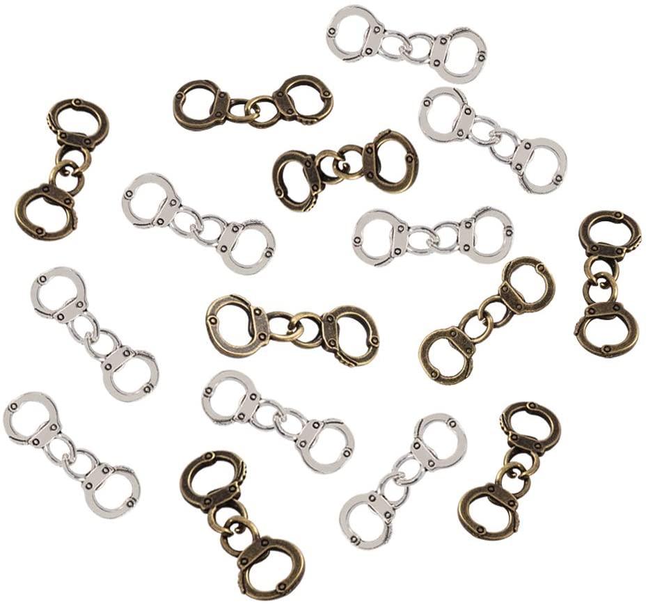 Tibetan Style Alloy Links Handcuff Antique Bronze & Antique Silver 30.5x11.5x1.5mm Hole: 5x7mm 50pcs/box