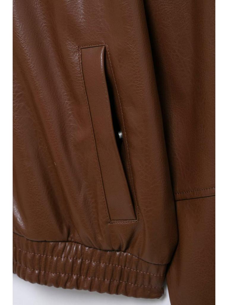 Весна 2025 Женская куртка-бомбер из искусственной кожи в европейском и американском стиле