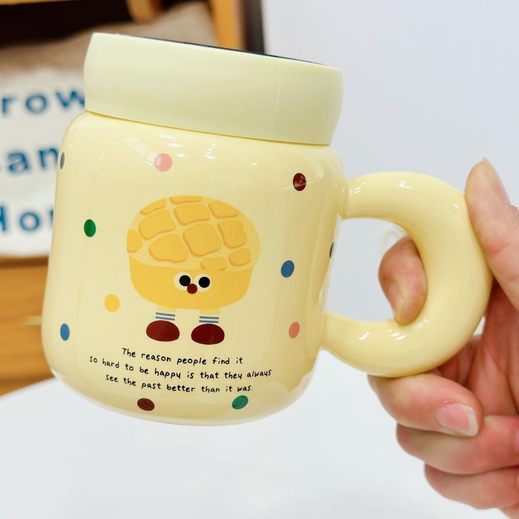 Large Capacity Kitten with Lid Spoon Cute Cartoon Ceramic Cup High Temperature Resistant Office Mug Girls Suit Cup