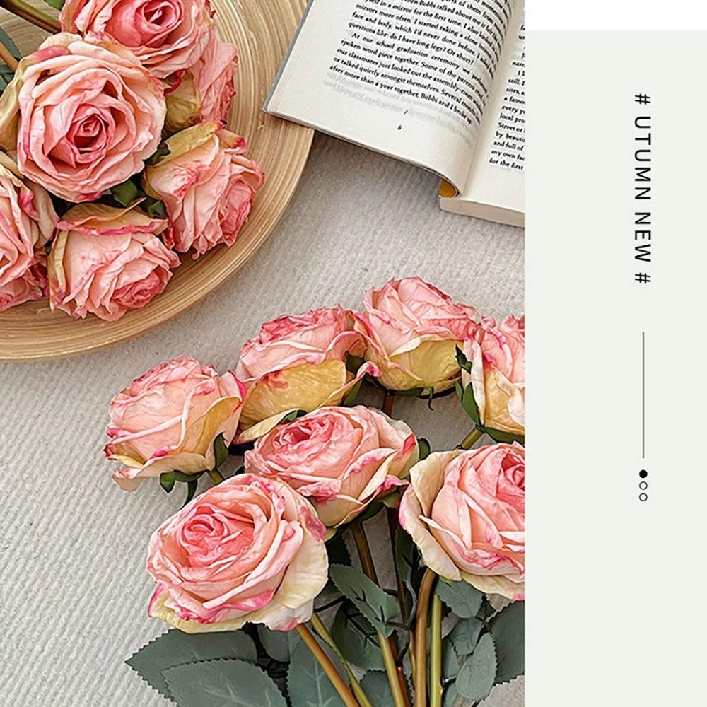 7PCS/Bundle 7 Head Rose Artificial Flower Multicolor Silk Petals Simulation Rose Flower Photo Props Table Ornament