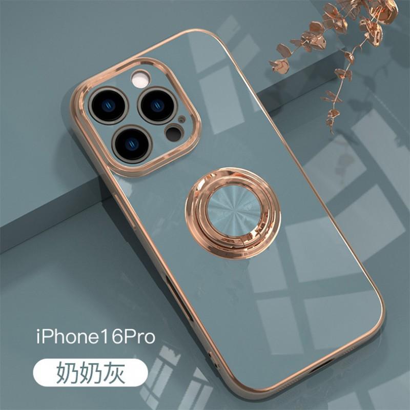 Metallic Electroplated Phone Case With Magnetic Ring Stand IPhone 17 16 15 14 13 Pro Max XS XR Slim Protective Cover
