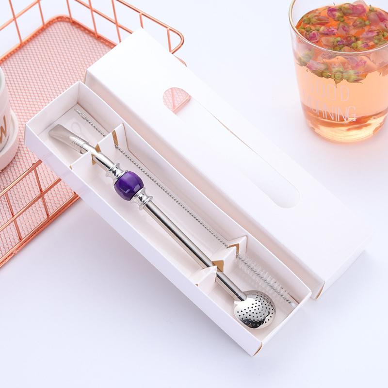 Двусторонняя фильтр-соломинка Ложка из нержавеющей стали для мате Бомбилья Соломинка с кисточкой Длинная ручка Ложка для помешивания Кухонные принадлежности