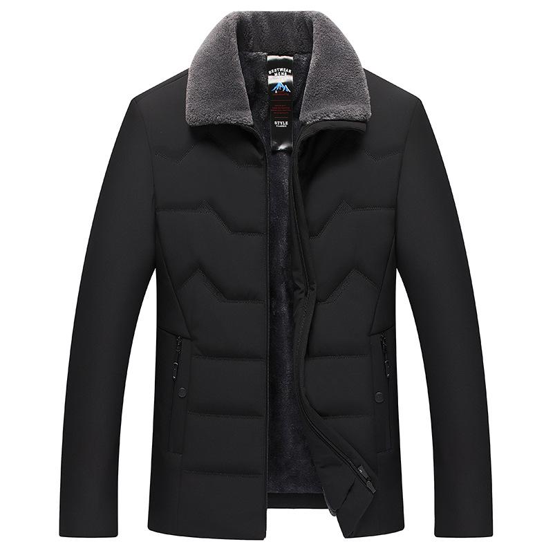 2025 Men's Cotton-Padded Jacket: Thickened, Warm, Velvet-Lined, with Fur Collar for Middle-Aged and Elderly