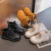 Модные новые детские модные короткие ботинки осенние нескользящие ботинки для мальчиков и девочек британская платформа шнуровка однотонные детские повседневные туфли