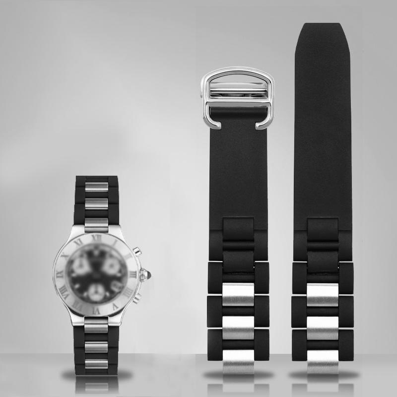 Силиконовый ремешок для часов с ремешком из нержавеющей стали для автомобильных часов, ремень, выпуклый 20*10 мм, резиновый ремешок для часов, браслет на запястье