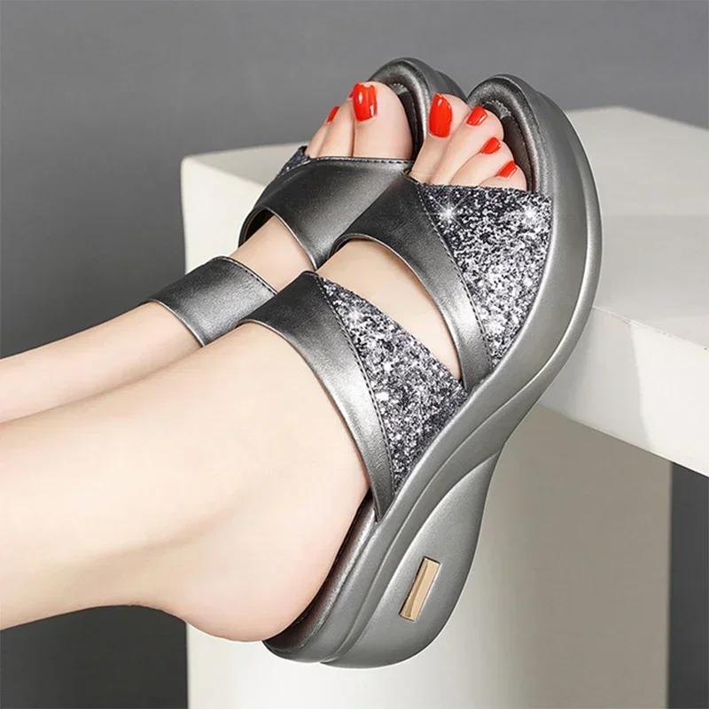 Fashion Sandals Woman Summer Gold Open Toe Sandal Dress Shoes Womens High Heels Sandals Platform Wedges Heeled Pumps Ladies Shoes