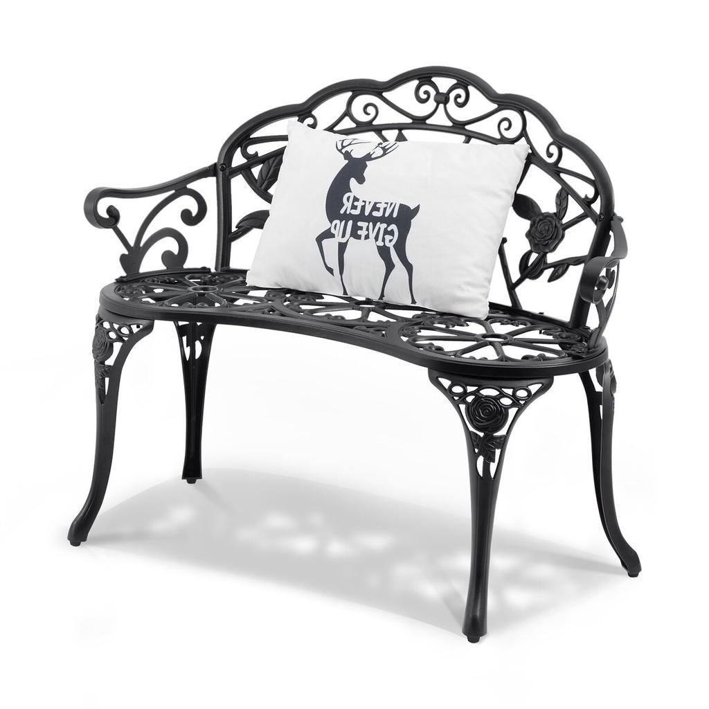 Outdoor Bench, 38.8 inches Metal Garden Bench for Outdoors, 480 lbs Load Capacity Bench, Outdoor Garden Park Bench with Backrest and Armrests, Patio