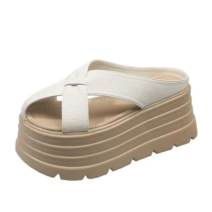 Модные 8 см Универсальные Ретро Женские Туфли 2025 Лето Сабо на Каблуке Увеличение Роста Женские Сандалии Леопардовый Толстый Новый Модный Скандал