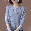 Autumn Winter Women's Wool Cardigan Round Neck Embroidered Knitted Jacket Cardigan Top