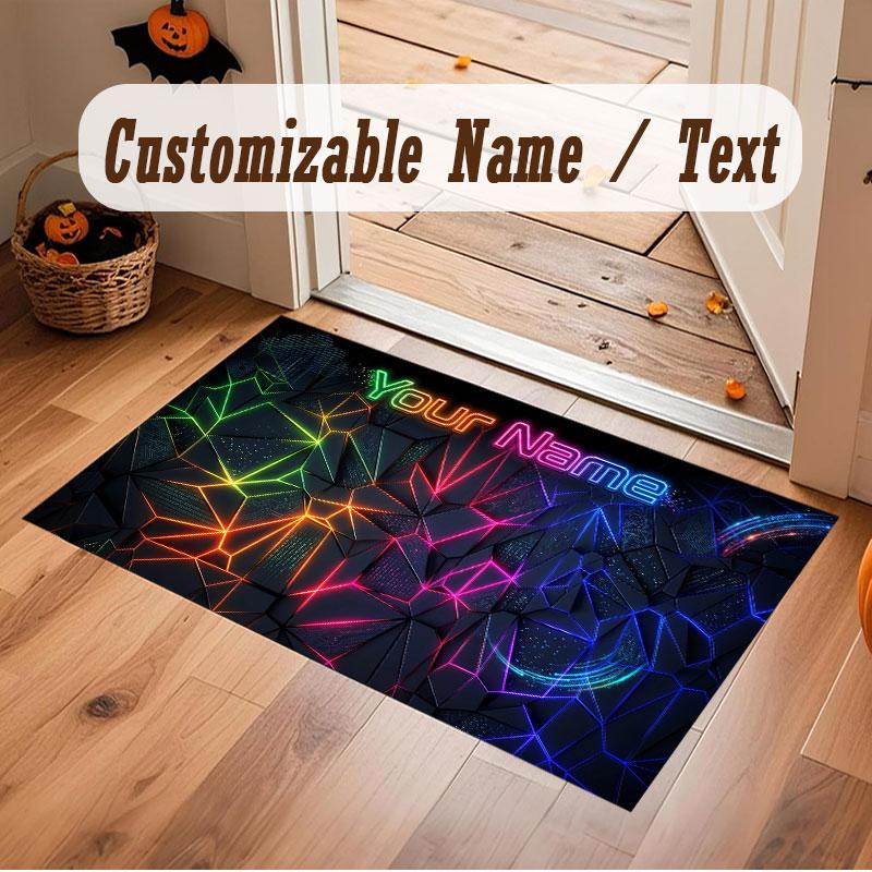 Abstract Geometric Theme Crystal Velvet Floor Rug Personalized Custom Name Text Warm Carpet Home Decoration