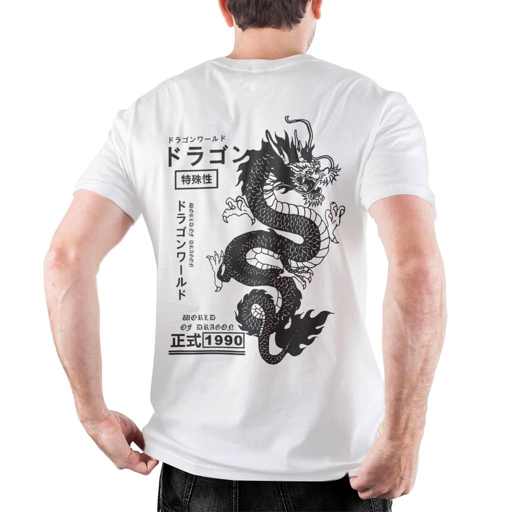 Backprint Unisex TShirts DragonWorld Japanese Style Novelty Cotton Tee Short Sleeve Tokyo Ink Art T Shirt Crewneck Plus Size