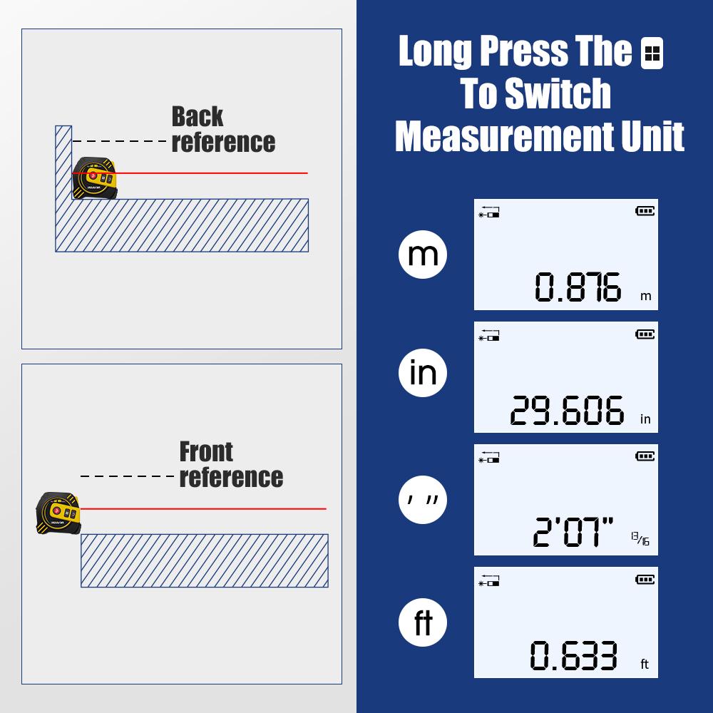 REVASRI Laser Tape Measure 2 In 1 Laser Distance Meter High-precision Intelligent Ruler Steel Measuring Tool with LCD Display