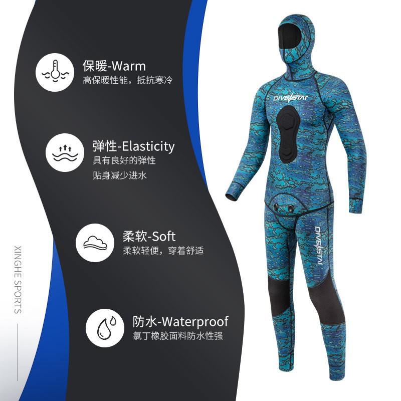 Diving Wetsuit 3mm Neoprene Separate Set Surfing Snorkeling Freediving Fishing Warmth Long Sleeve Pants Camo Blue Algae