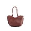 Medium Woven Leather Tote Bag Women French Style Rattan-Inspired Shoulder Casual Travel Handbag