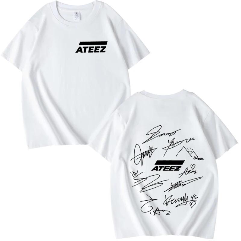 Футболка ATEEZ Мировой Тур с Автографами Участников Группы и Геометрическим Принтом на Спине мужская женская Летняя Унисекс Топы