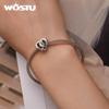 WOSTU 925 Sterling Silver Cubic Zirconia Sister Heart Bead Charms for Women Necklace and Bracelet DIY Jewelry