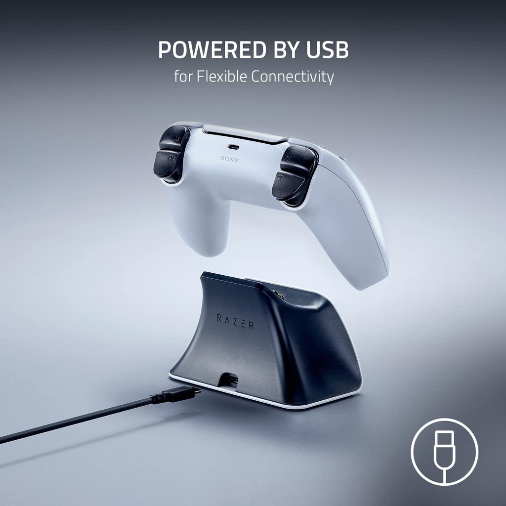 Razer Quick Charging Stand for PlayStation 5 Quick Charge Curved Cradle Design PS5 DualSense Wireless Controller One Hand Operation USB Powered White