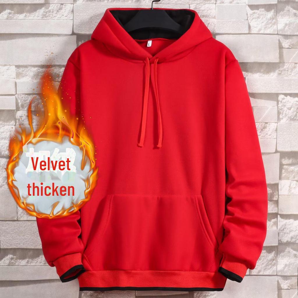 Men's Hooded Velvet Sweatshirt: 2022 Fashion, Color-Blocked, Thickened for Autumn/Winter.