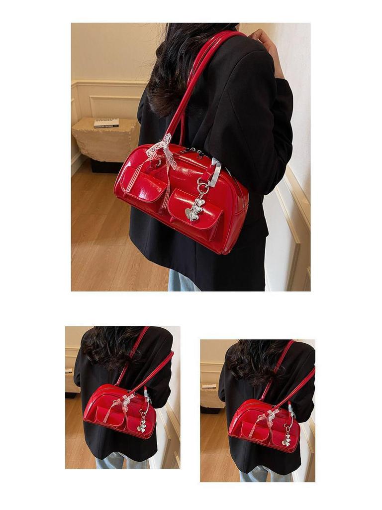 2025 Spring Star-Style High-Value Women's Large Bow Ribbon Shoulder Bowling Bag