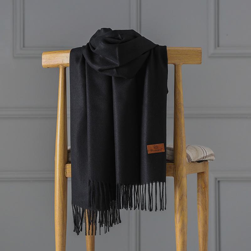 Cashmere Scarf Women's Autumn and Winter Solid Color Tassel Shawl Thickened Warm Scarf