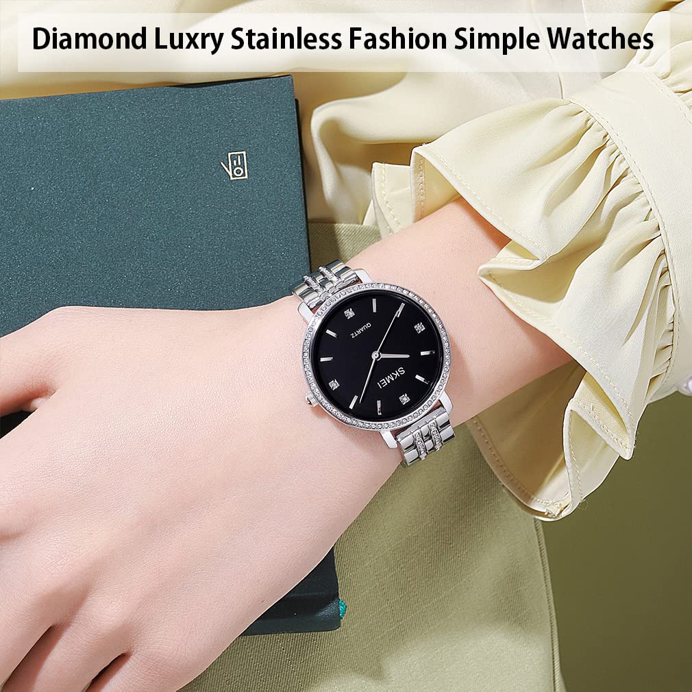 Часы Простые Стильные Классические Часы с Большим Ремнем Водонепроницаемые Аналоговые Кварцевые Брендовые Нержавеющая Сталь Бизнес Роскошь Подарок Серебристые Черные Женские