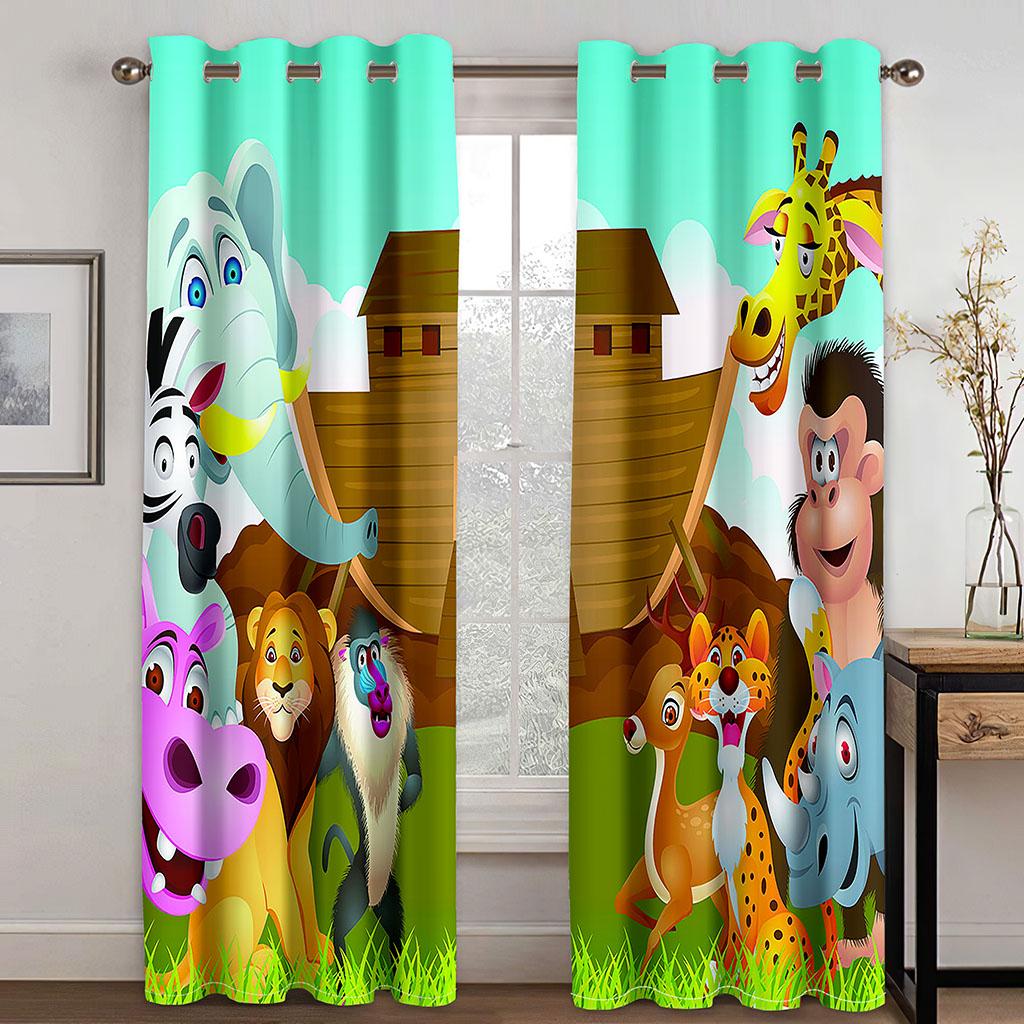 Children's Favorite Animal World Animation Series Sunshade Curtains 2 Pieces of Living Room Bedroom Home Decoration