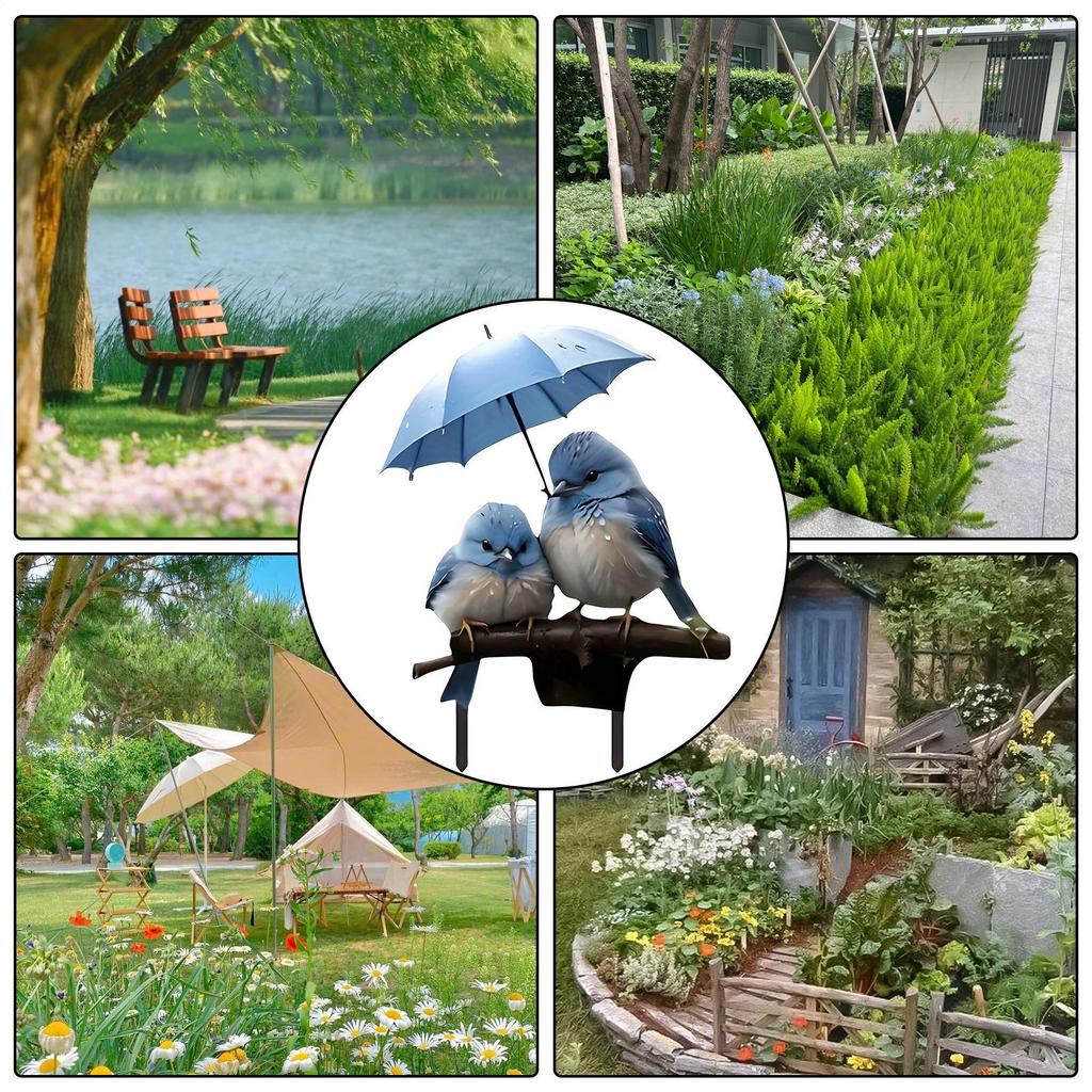1pcs Garden Stake Outdoor Decoration 2D Acrylic Garden Blue Bird with Umbrella Decor Fairy Art Lawn Garden Stake For Yards