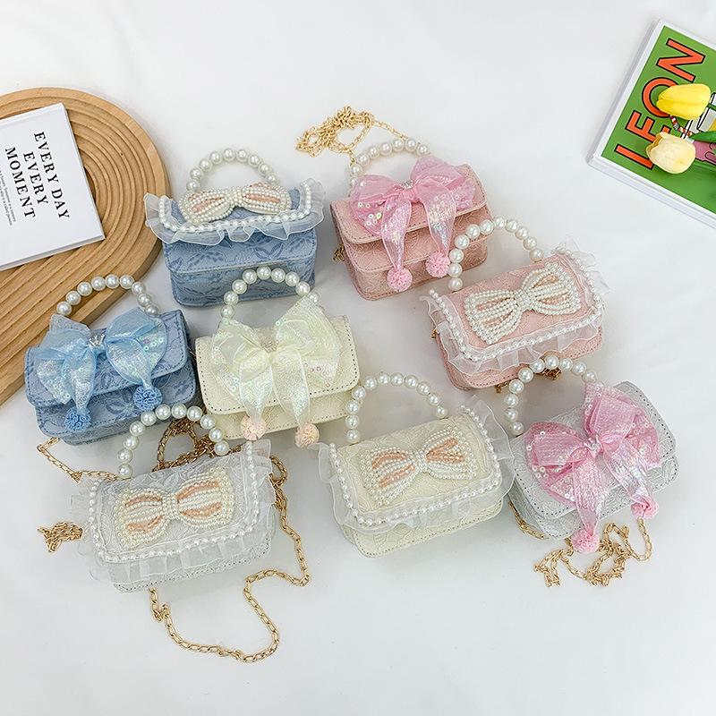 New Lace Pearl Bow Small Square Bag Travel Lipstick Crossbody Bag Small Bag Bolsos De Mujer Lujo 2025 Drop Shipping