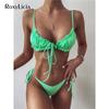 3 Colors Sexy Ruffled Frilled Bikini Women Swimwear Female Swimsuit Two-pieces Bikini Set Lace Up Bather Bathing Suit