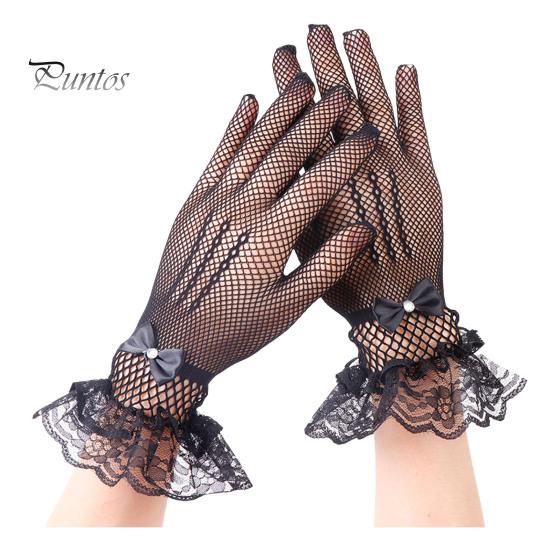 1 пара женских выпускных перчаток, прозрачные кружевные банты, стразы, декор, ажурная сетка, оборки, тонкие, с полным пальцем, для выступлений, невесты, свадебные перчатки