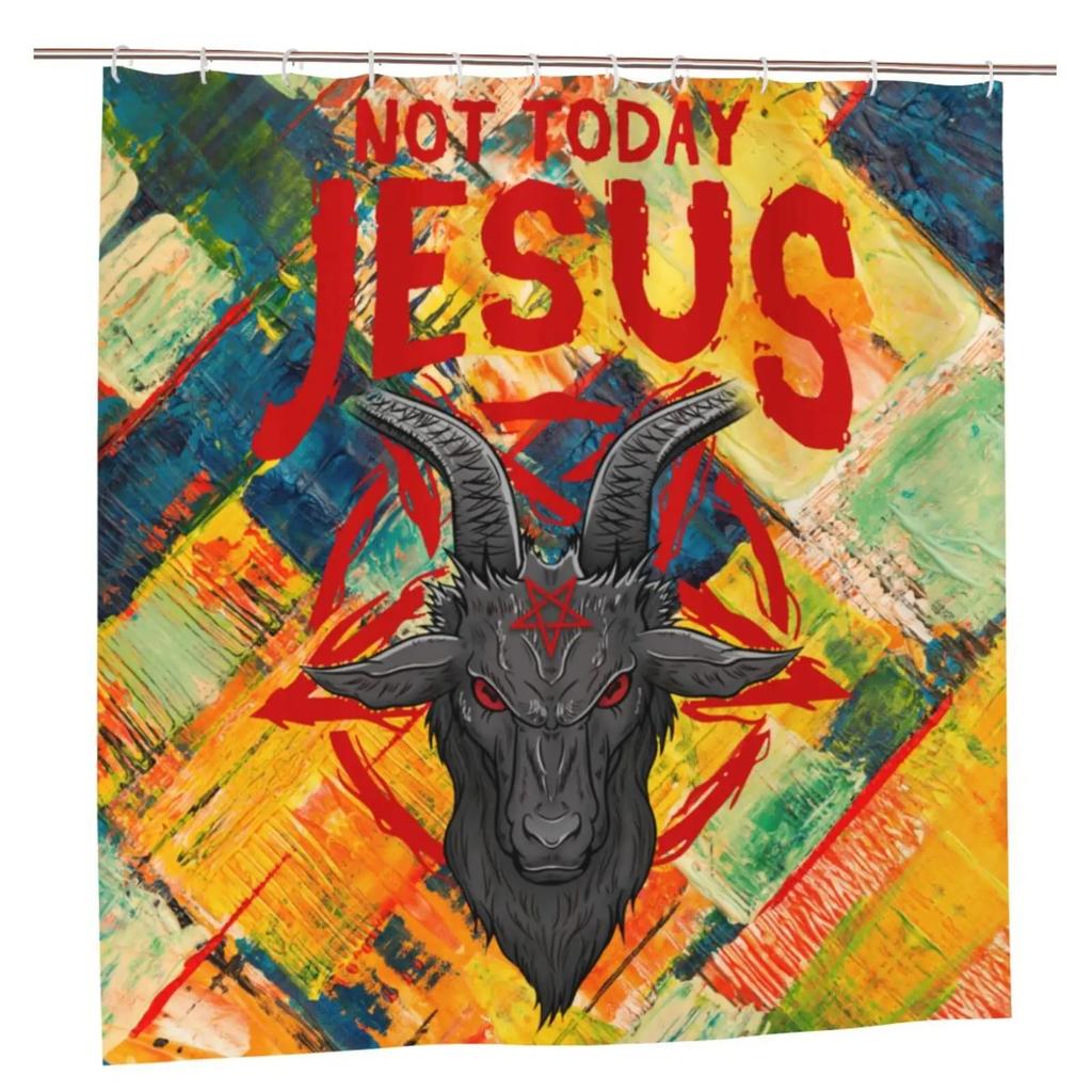 Шторка для душа Пентаграмма с демоном Бафометом Сатанинская козлиная голова Двоичный символ Тату Водонепроницаемый набор штор для ванной с крючками