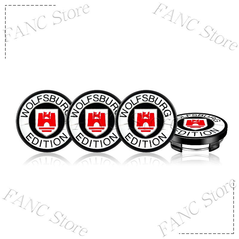 For VW 4Pcs 60MM (56MM I.D) Wolfsburg Edition Emblem Car Wheel Center Cap Rim refit Covers Sticker For VW Golf MK5 Touareg Touran