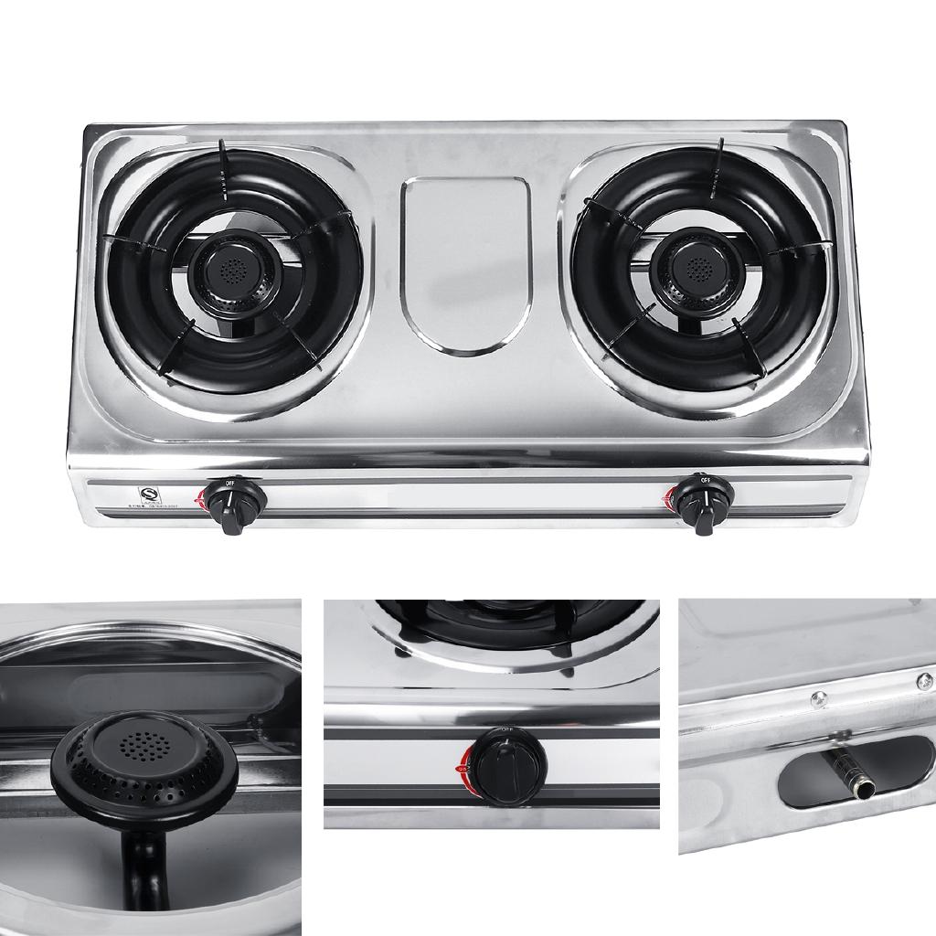 3.8-4KW Dual-range 2 Pots Gas Stove Stainless Steel Liquefied LPG Gas Bench-top Burners Home Kitchen Cooker 4000W