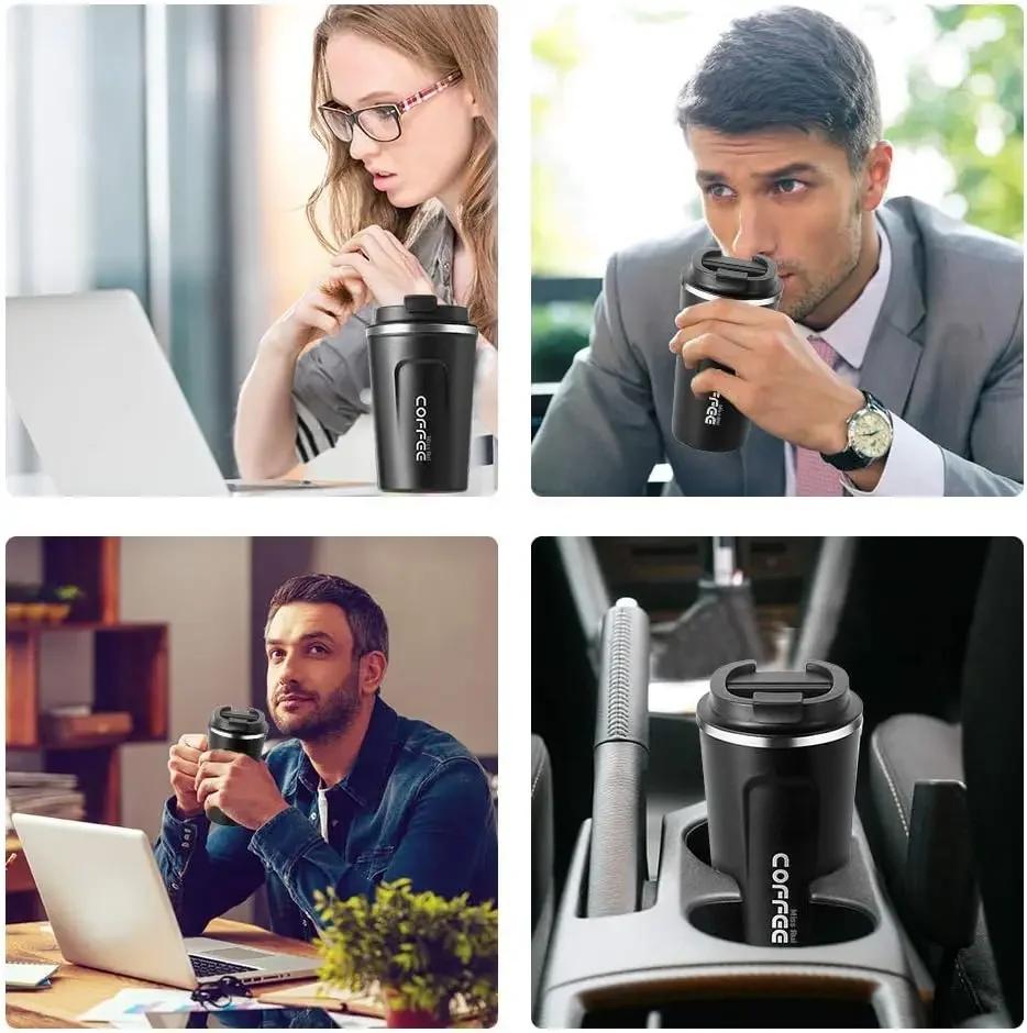 Термокружка для кофе в машину, термокружка для кофе, 380 мл, дорожная термокружка для чая, воды, кофе, двойная нержавеющая сталь