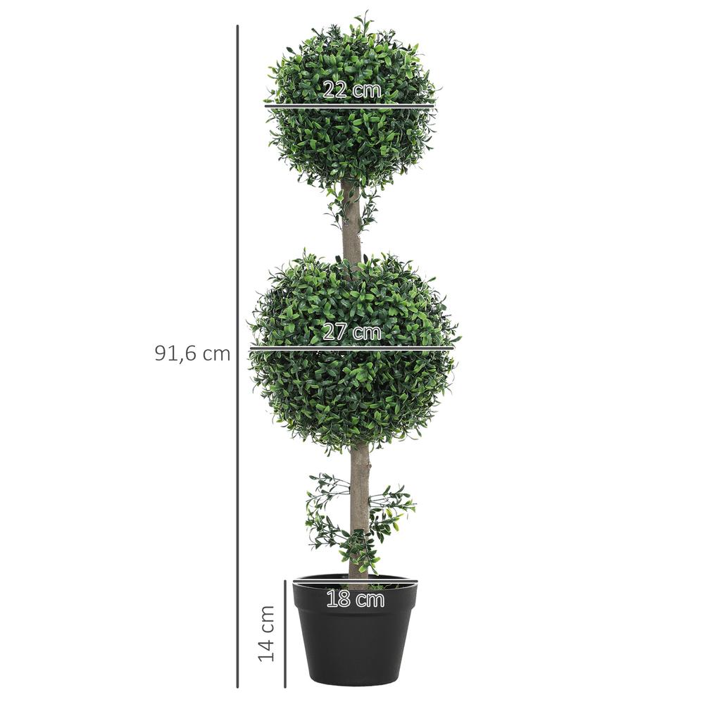 Artificial Boxwood Plants, Set of 2, UV-protected, with Pot, Green
