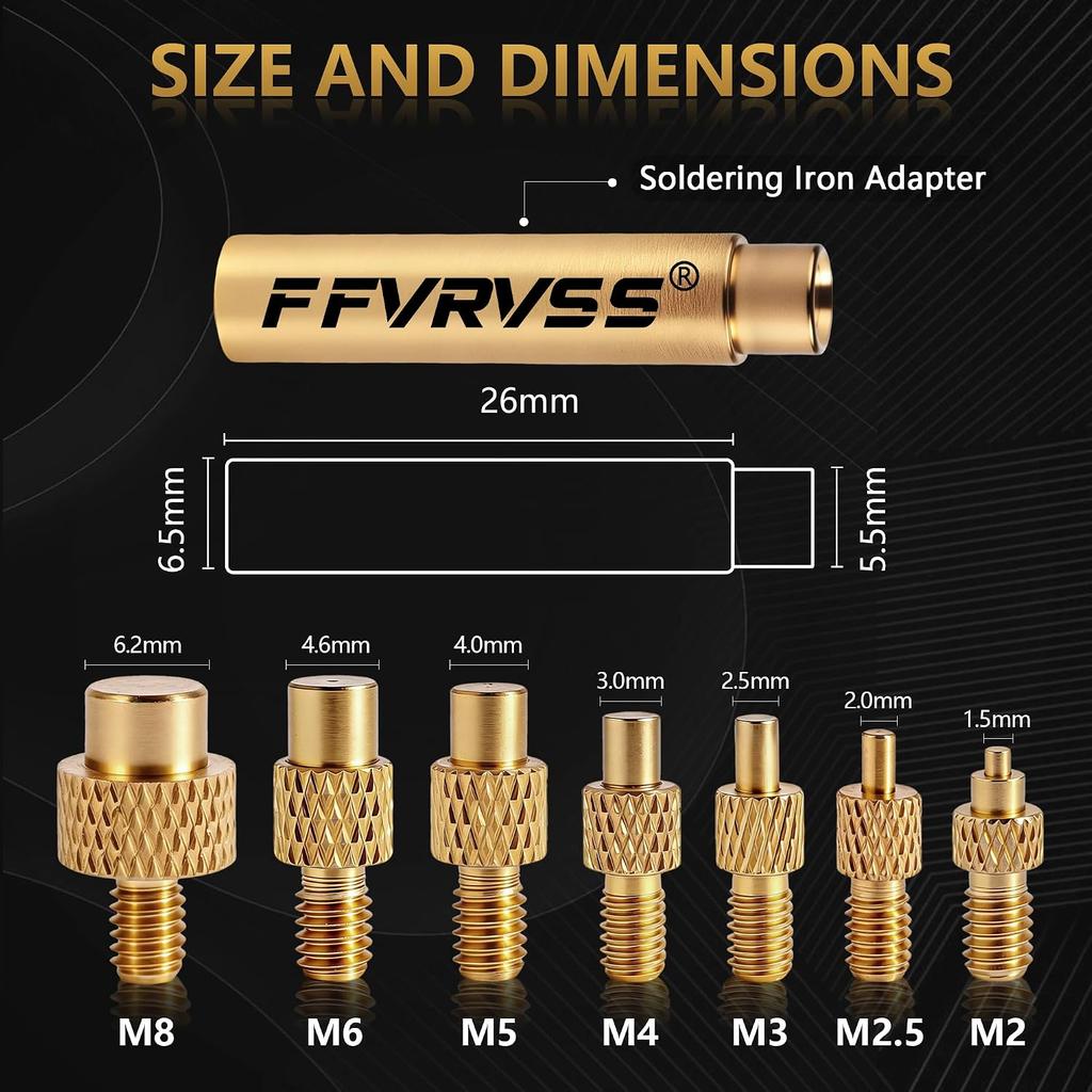 Heat Set Insert Tool 7X Soldering Tips for M2 M2.5 M3 M4 M5 M6 M8 Threaded Inserts with 900M T18 Soldering Iron Adapter Premium Clear Storage Cas