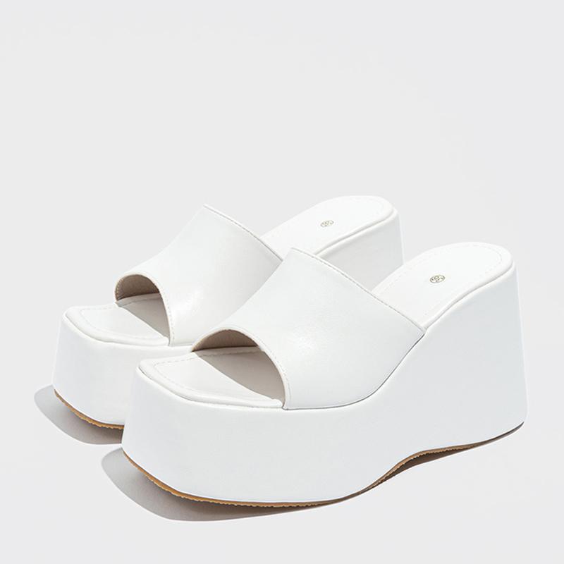 Liyke Designer Open Toe Wedges Slippers For Women Cozy Soft Pink Leather Chunky Platform Sandals Female Shoes High Heels Slides