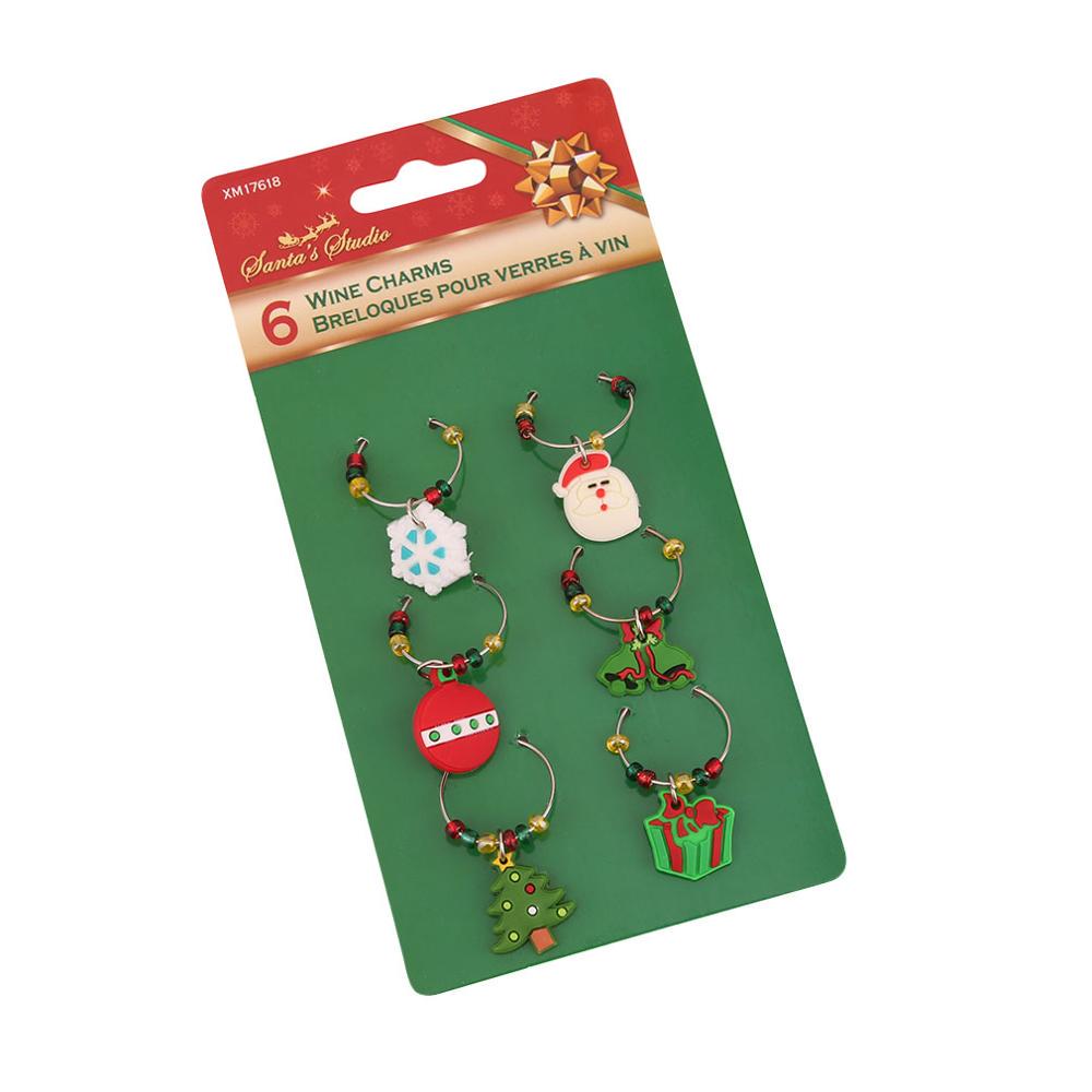 1 Set Christmas Wine Glass Decor Charms Party Cup Ring Table Decor Xmas Pendants Metal Ring Decor ADM