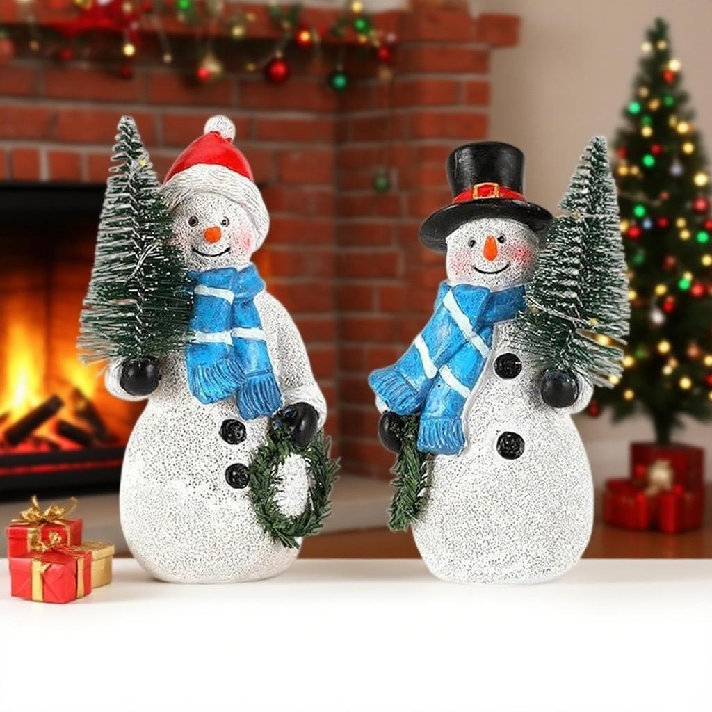 Двойные 4,8-дюймовые смоляные фигурки снеговиков с гирляндой из рождественской елки, рождественское украшение, комнатные декоративные украшения-снеговики