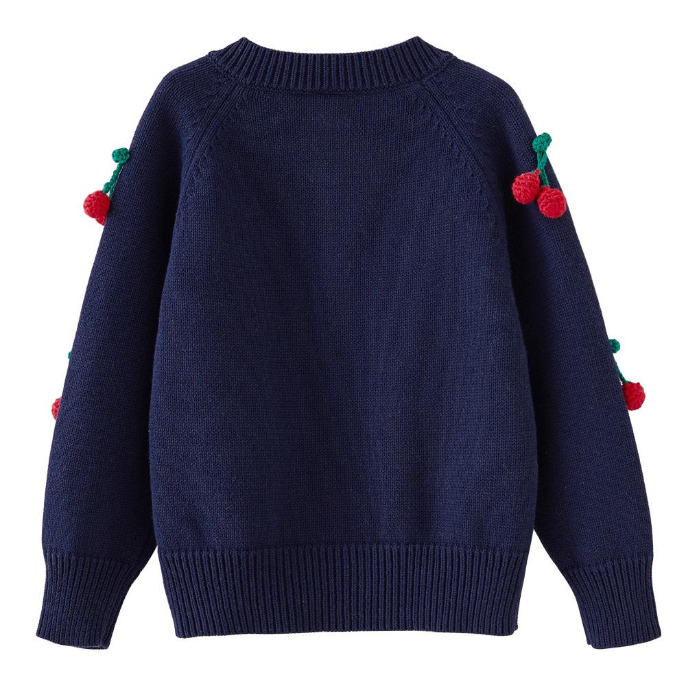 Весенне-осенний кардиган Cherry для девочек, вязаный хлопковый детский свитер с круглым вырезом