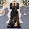 Летние сексуальные прозрачные сетчатые платья с винтажным принтом, облегающее платье-сплит для женщин Y2k с коротким рукавом, Vestidos Mujer