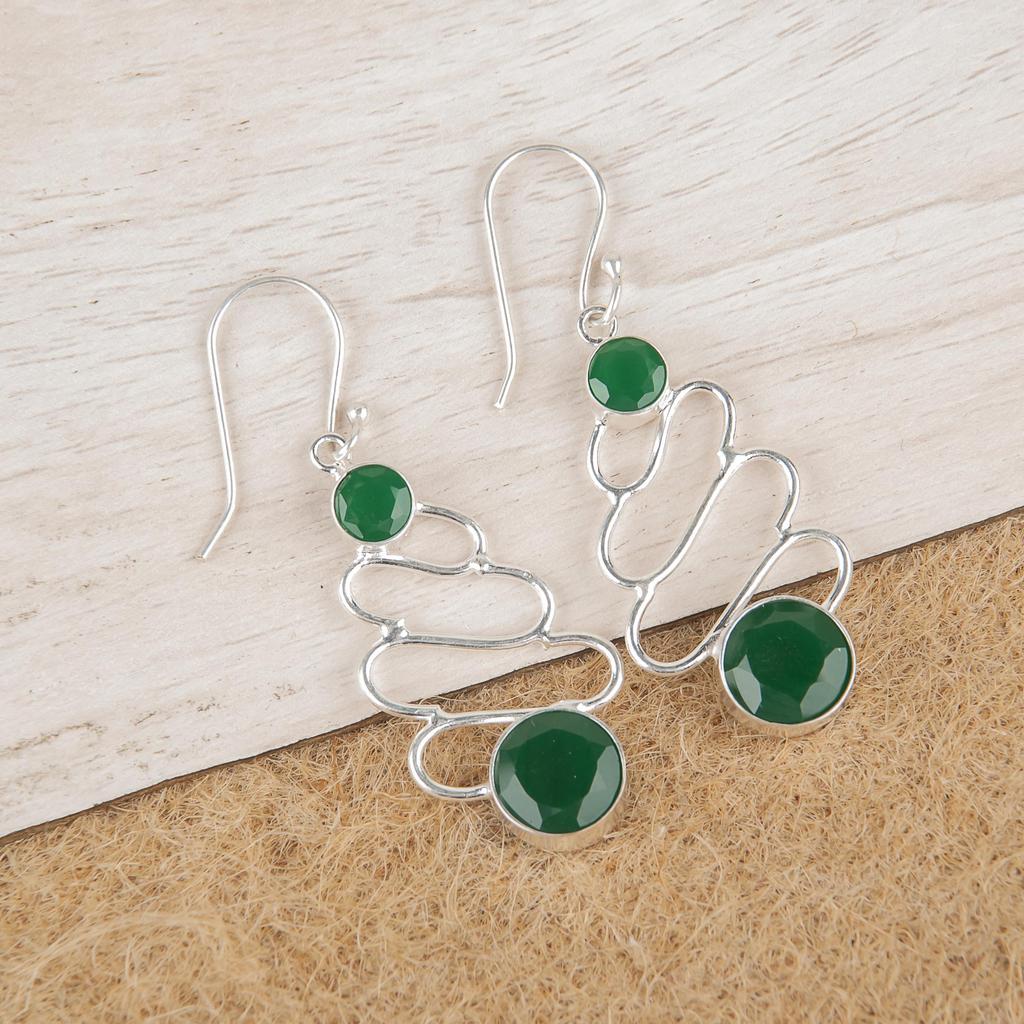 Green Onyx Gemstone Jewelry, 925 Sterling Silver Earrings, Handmade Gorgeous Jewelry, Designer Earrings Gift For Women