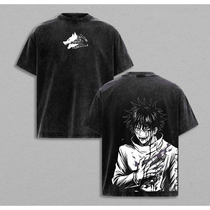 Фушигуро Мегуми Аниме Футболка Jujutsu Kaisen Y2k Стиранная Хлопковая Футболка Для Мужской Одежды Летние Повседневные Футболки С Коротким Рукавом