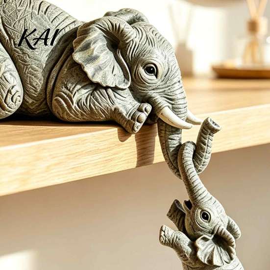 Modern Resin Craft for Home Decoration Elephant Shelf Sitter, Mother Hanging 2 Baby Elephants on The Meaningful Gift Relatives Edge, Hand-Painted