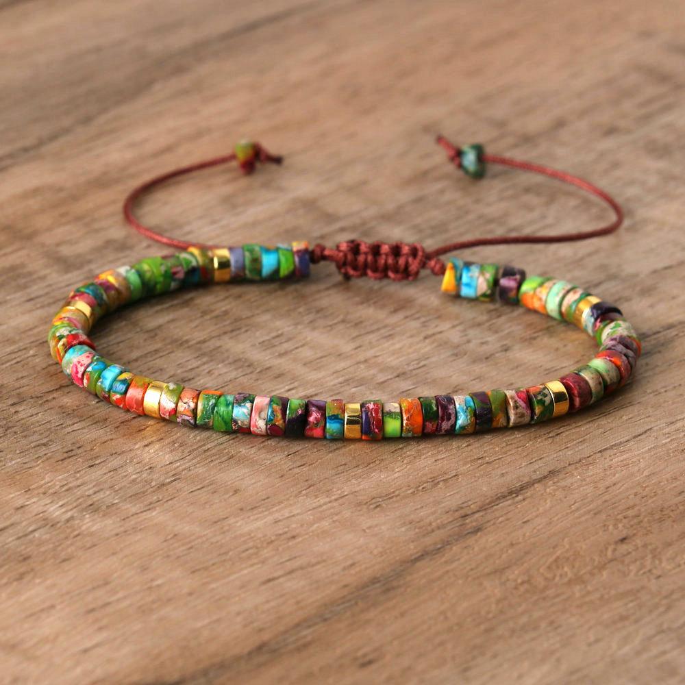 2x4mm Dainty Imperial Jasper Bracelet for Women Handwoven Adjustable Healing Stone Jewelry Alloy Main Material for Anniversary