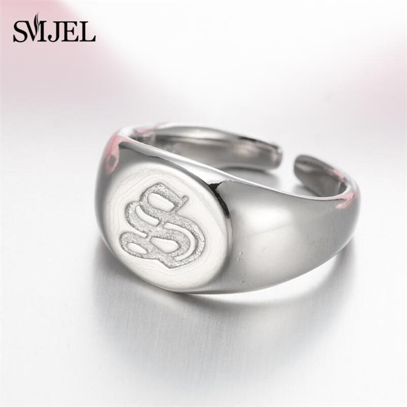 SMJEL Gothic Initial Letter Rings Silver Color Ancient Old English Rings Alphabet Personalize Jewelry Family Christmas Gifts