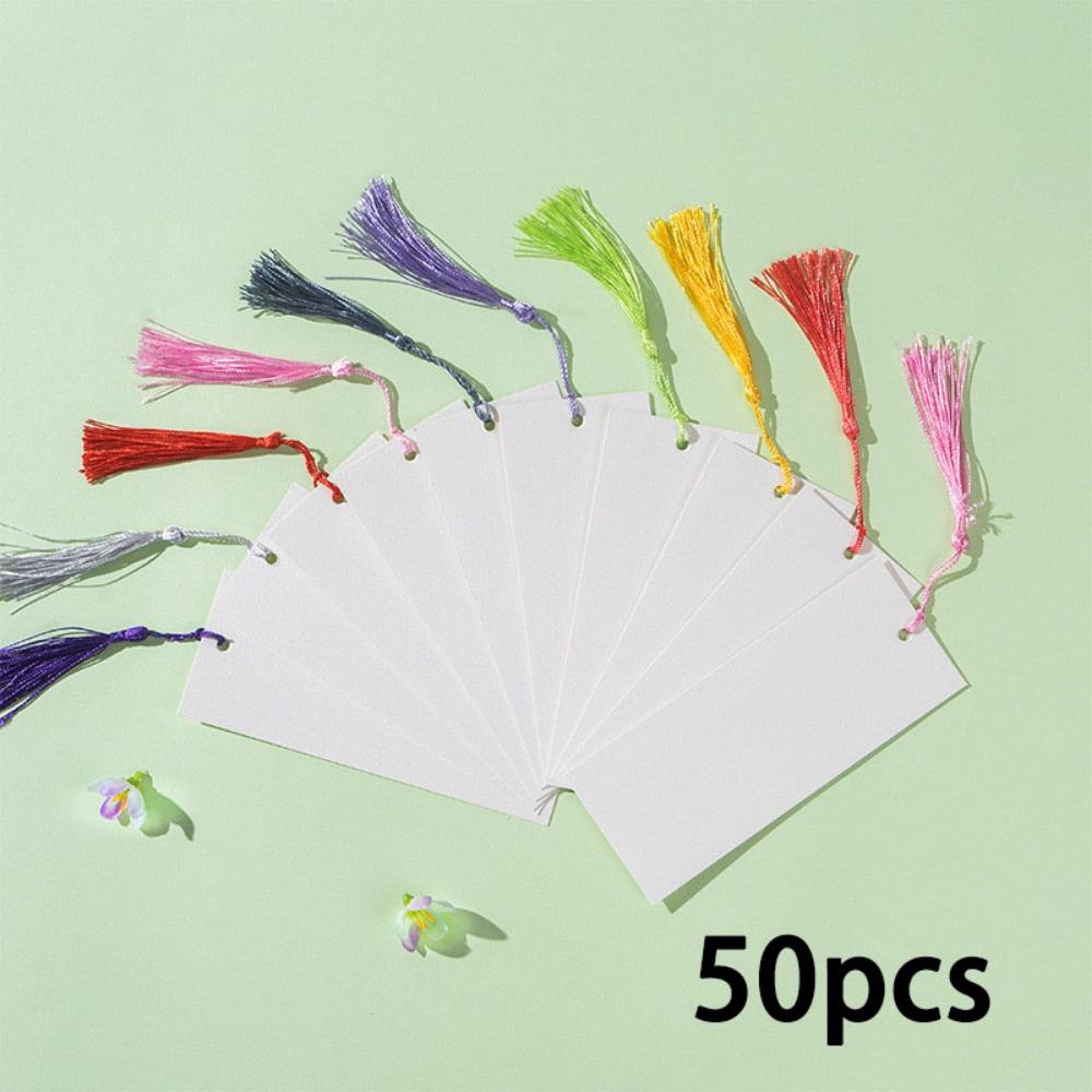 50pcs Blank Bookmarks with Colorful Tassels White Cardstock Bookmarks Bulk Craft Paper Bookmarks for DIY Projects and Gifts Tags Reading Weddings