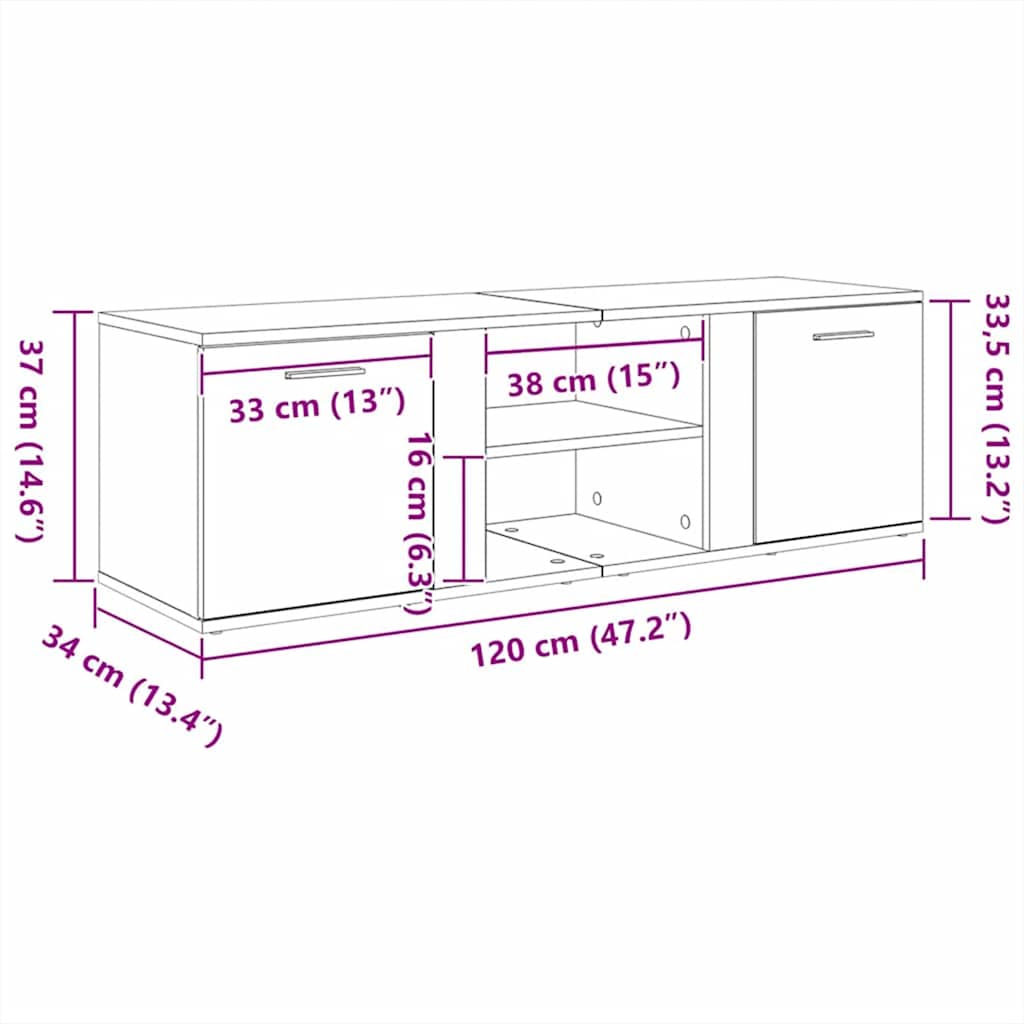TV Cabinet Vintage Wood Look 120 x 34 x 37 cm Engineered Wood
